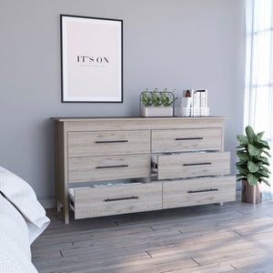 English Elm Hms 6 Drawer Double Dresser Light Gray with Black Metal Pulls, All-Metal Gliders, Stylish Storage B070S00012