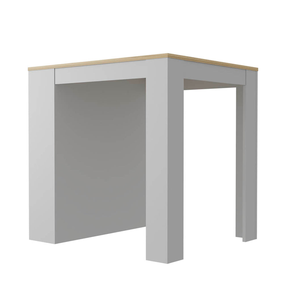 English Elm Tanna Modern Kitchen Counter Dining Table with Two Legs, Three Open Shelves, White & Light Oak Finish B200S00080