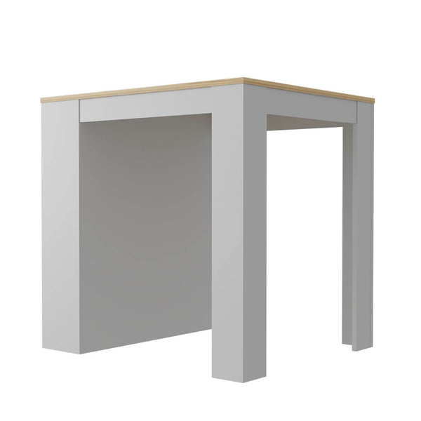 English Elm Tanna Modern Kitchen Counter Dining Table with Two Legs, Three Open Shelves, White & Light Oak Finish B200S00080