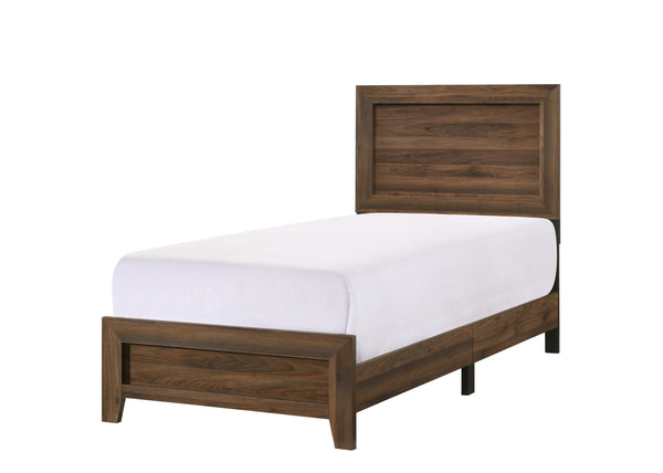 English Elm Brown Cherry Finish Fabric Queen Panel Bed Modern Wooden Platform Frame Durable Contemporary Design Brown 45.2 L x 27.95 W x 5.51 H B011P174709