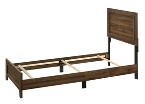 English Elm Brown Cherry Finish Fabric Queen Panel Bed Modern Wooden Platform Frame Durable Contemporary Design Brown 45.2 L x 27.95 W x 5.51 H B011P174709