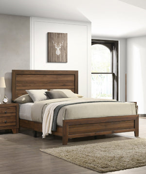 English Elm Brown Cherry Finish Fabric Queen Panel Bed Modern Wooden Platform Frame Durable Contemporary Design Brown 60.2 L x 27.95 W x 5.51 H B011P174708