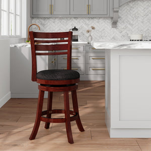 English Elm 24" Counter Height Slat Back Swivel Stool - Cherry Finish & Charcoal Fabric For Classic Comfort B04660686