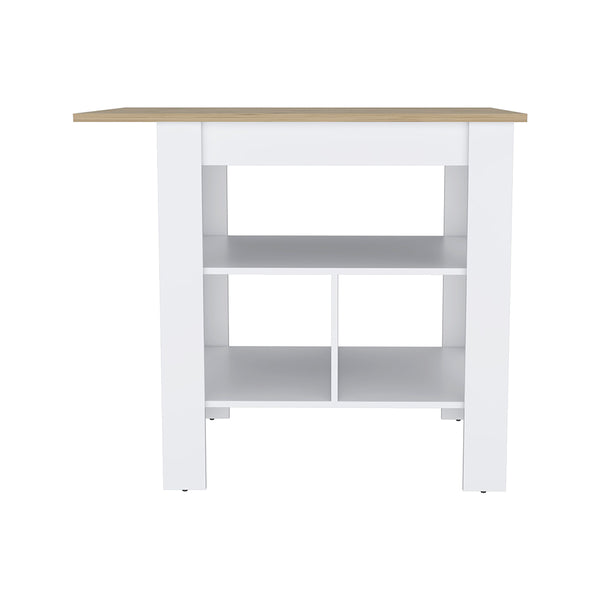 English Elm Macondo Beige Kitchen Island with Durable Particle Board Top, Modern Design & 3 Open Shelves for Storage and Workspace B200102696