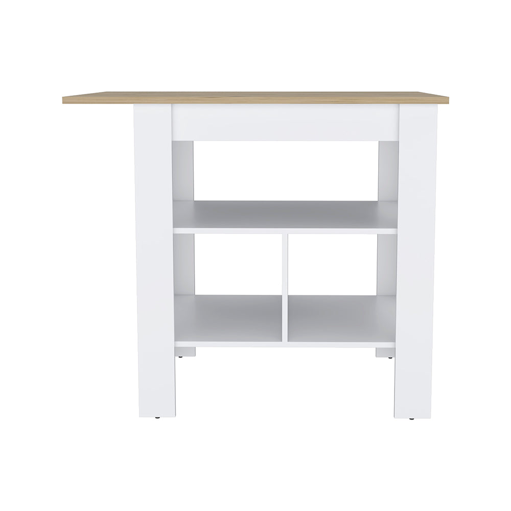 English Elm Macondo Beige Kitchen Island with Wide Durable Top, 3 Open Shelves, Modern Low-Maintenance Design B070102696