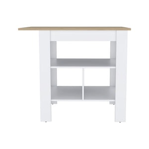 English Elm Macondo Beige Kitchen Island with Wide Durable Top, 3 Open Shelves, Modern Low-Maintenance Design B070102696