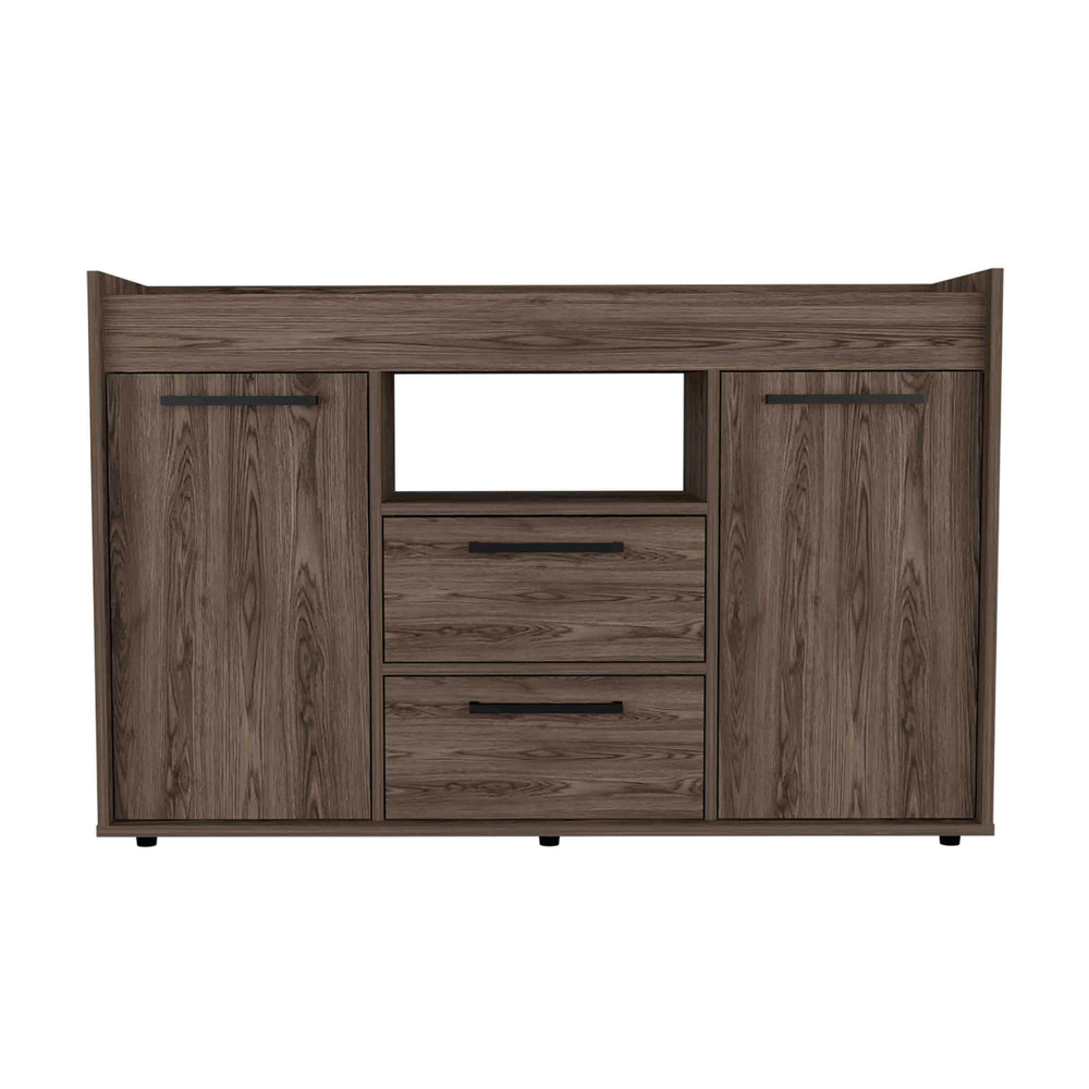 English Elm Lyon Dark Walnut Sideboard with Two Drawers, Double Doors & Open Shelf – 49.5" Superior Top Storage B070S00053