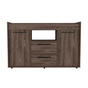 English Elm Lyon Dark Walnut Sideboard with Two Drawers, Double Doors & Open Shelf – 49.5" Superior Top Storage B070S00053