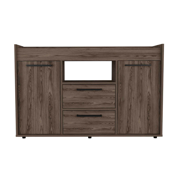 English Elm Lyon Dark Walnut Sideboard with Two Drawers, Double Doors & Open Shelf – 49.5" Superior Top Storage B070S00053