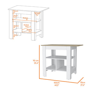 English Elm Macondo Beige Kitchen Island with Durable Particle Board Top, Modern Design & 3 Open Shelves for Storage and Workspace B200102696