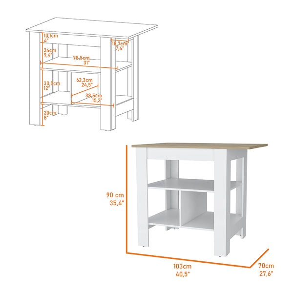 English Elm Macondo Beige Kitchen Island with Wide Durable Top, 3 Open Shelves, Modern Low-Maintenance Design B070102696