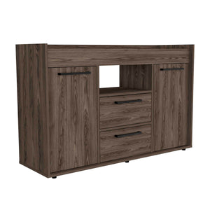 English Elm Lyon Dark Walnut Sideboard with Two Drawers, Double Doors & Open Shelf – 49.5" Superior Top Storage B070S00053