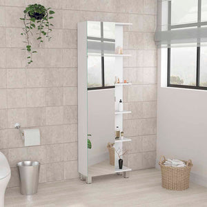 English Elm Urano Linen Storage Cabinet with Mirrored Door, Five Open Shelves & Adjustable Interior for Small Spaces White 63.7 L x 15.7 W x 6.3 H B20091993