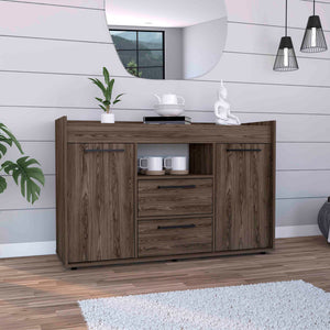 English Elm Lyon Dark Walnut Sideboard with Two Drawers, Double Door Cabinets, Open Shelf, 49.5" Top Appeal B200S00053