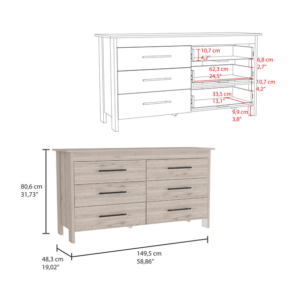 English Elm Hms 6 Drawer Double Dresser with Four Legs and Superior Top, Spacious Storage, Modern Bedroom Appeal Gray 35.8 L x 22.4 W x 7.5 H B200S00012