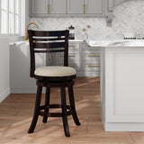 English Elm 24" Counter Height Slat Back Swivel Stool, Espresso Finish, Beige Fabric Seat