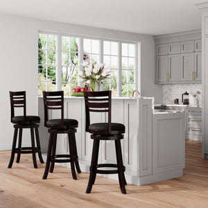 English Elm 30" 4-Slat Back Swivel Bar Stool with Padded Charcoal Fabric Seat, Solid Hardwood Frame, Durable Footrest Espresso B04660691