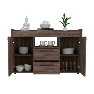 English Elm Lyon Dark Walnut Sideboard with Two Drawers, Double Doors & Open Shelf – 49.5" Superior Top Storage B070S00053