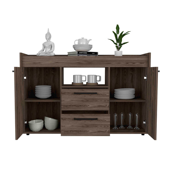 English Elm Lyon Dark Walnut Sideboard with Two Drawers, Double Doors & Open Shelf – 49.5" Superior Top Storage B070S00053