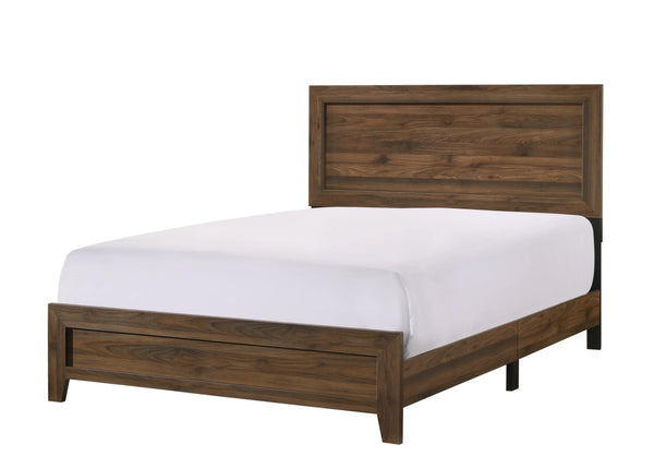 English Elm Brown Cherry Finish Fabric Queen Panel Bed Modern Wooden Platform Frame Durable Contemporary Design Brown 66.5 L x 27.95 W x 5.51 H B011P174704