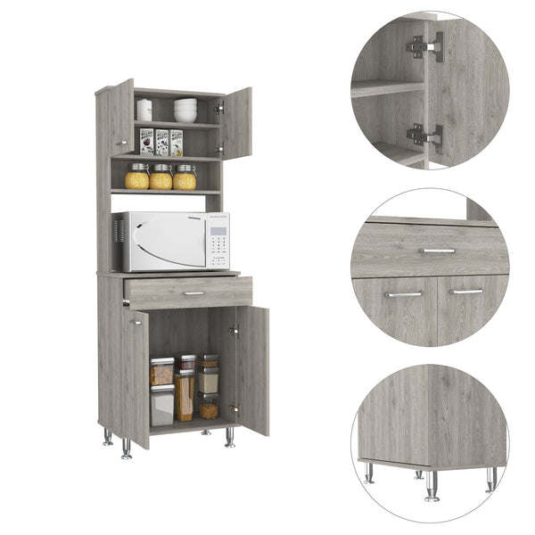 English Elm Bay Area Pantry Multifunctional Kitchen Cabinet with Drawer, Adjustable Metal Legs, Gray Finish B128P148870
