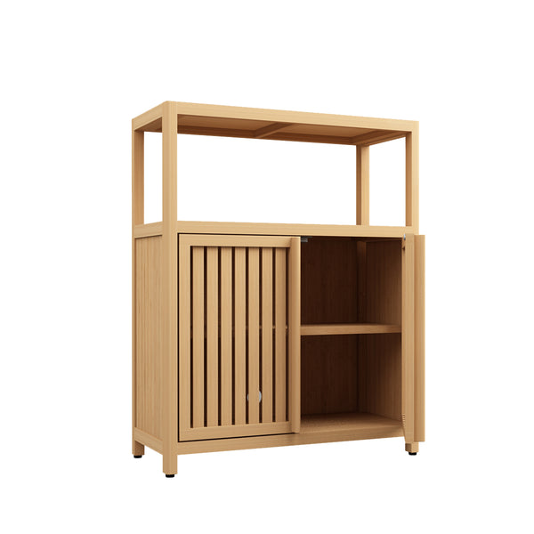 English Elm Large Bamboo Storage Cabinet with Louvered Doors — Moisture‑Resistant Freestanding Organizer for Bathroom, Kitchen, Living Room Neutral W2207P147169