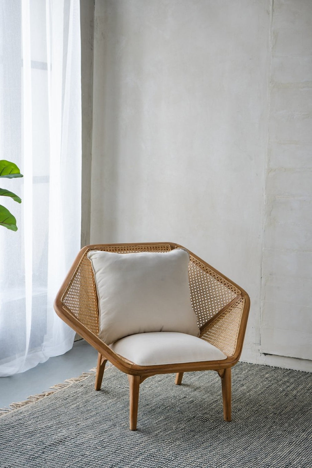 English Elm 41x32x29.5" Tectona Solid Teak Leisure Chair with Rattan Cane Back Organic Modern W2078P174833