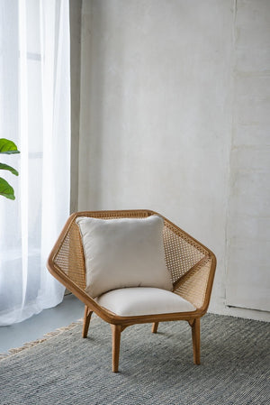 English Elm 41x32x29.5" Tectona Solid Teak Leisure Chair with Rattan Cane Back Organic Modern W2078P174833