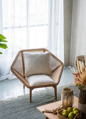 English Elm 41x32x29.5" Tectona Solid Teak Leisure Chair with Rattan Cane Back Organic Modern W2078P174833