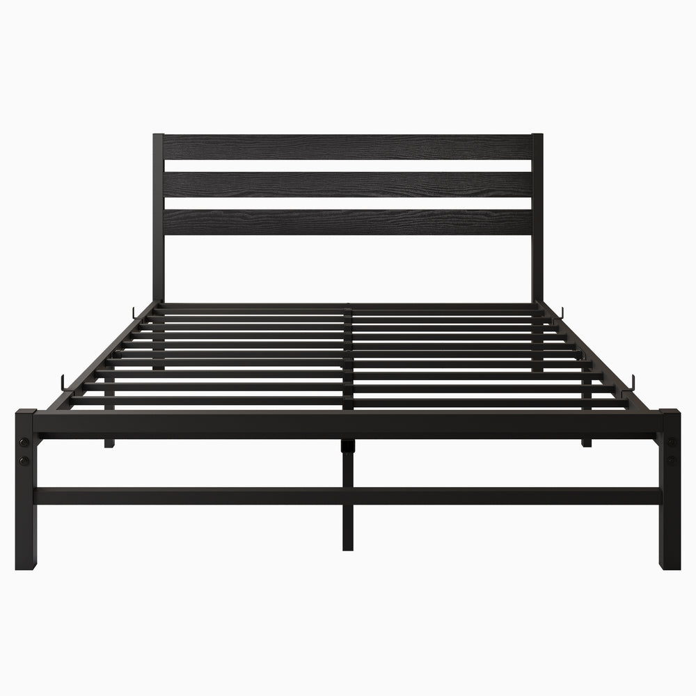 English Elm Queen Platform Bed Frame with Rustic Wooden Headboard, 10.6" Under-Storage, 500lb Steel Slats, Noise-Free Finish W840P164959