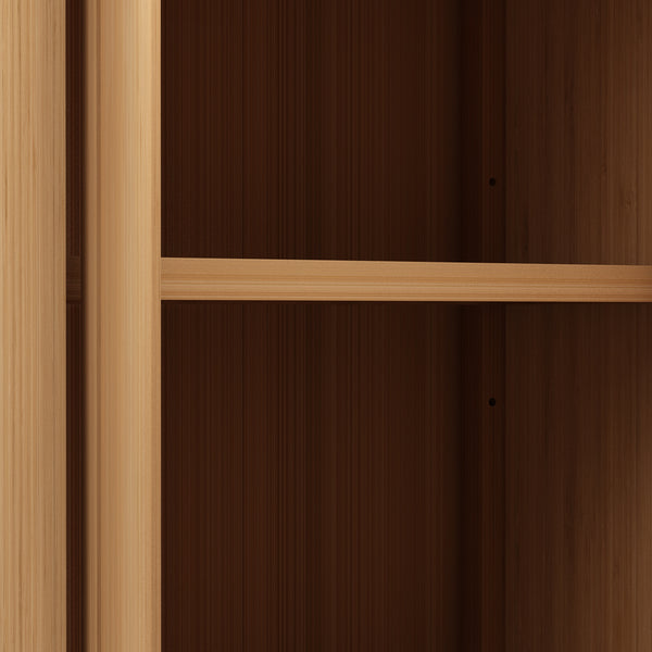 English Elm Large Bamboo Storage Cabinet with Louvered Doors — Moisture‑Resistant Freestanding Organizer for Bathroom, Kitchen, Living Room Neutral W2207P147169