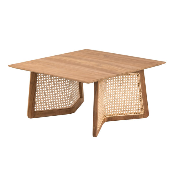 English Elm 27.6x27.6x13.8" Teak and Rattan Square Coffee Table for Bohemian or Coastal Living Rooms W2078P174867