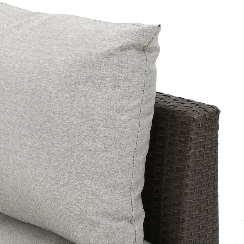 English Elm Christopher Knight Home® - PT Limon 5PCS Sofa Set - Weather-Resistant PE Rattan Half-Circle Lounge with Removable Cushions and Sturdy Iron Frame Brown+Light Gray PTLIMON5PCSBRN