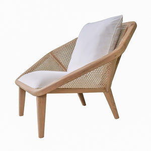 English Elm 41x32x29.5" Tectona Solid Teak Leisure Chair with Rattan Cane Back Organic Modern W2078P174833