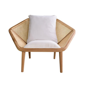 English Elm 41x32x29.5" Tectona Solid Teak Leisure Chair with Rattan Cane Back Organic Modern W2078P174833