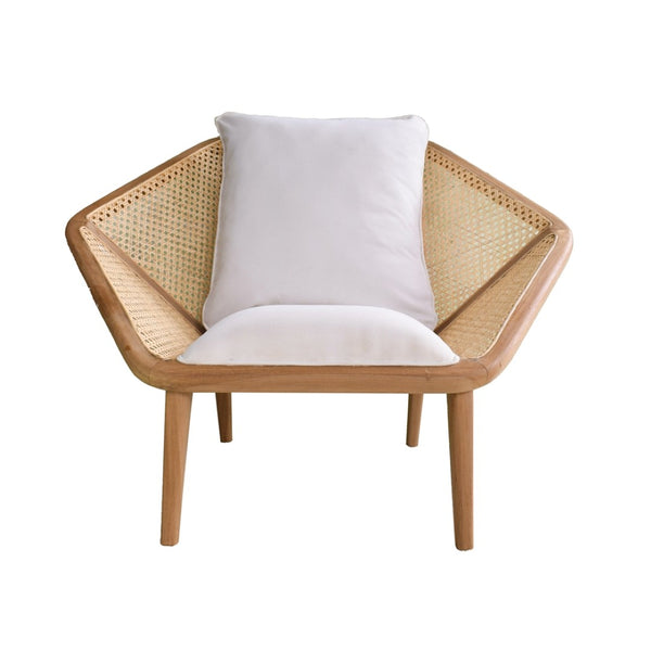 English Elm 41x32x29.5" Tectona Solid Teak Leisure Chair with Rattan Cane Back Organic Modern W2078P174833