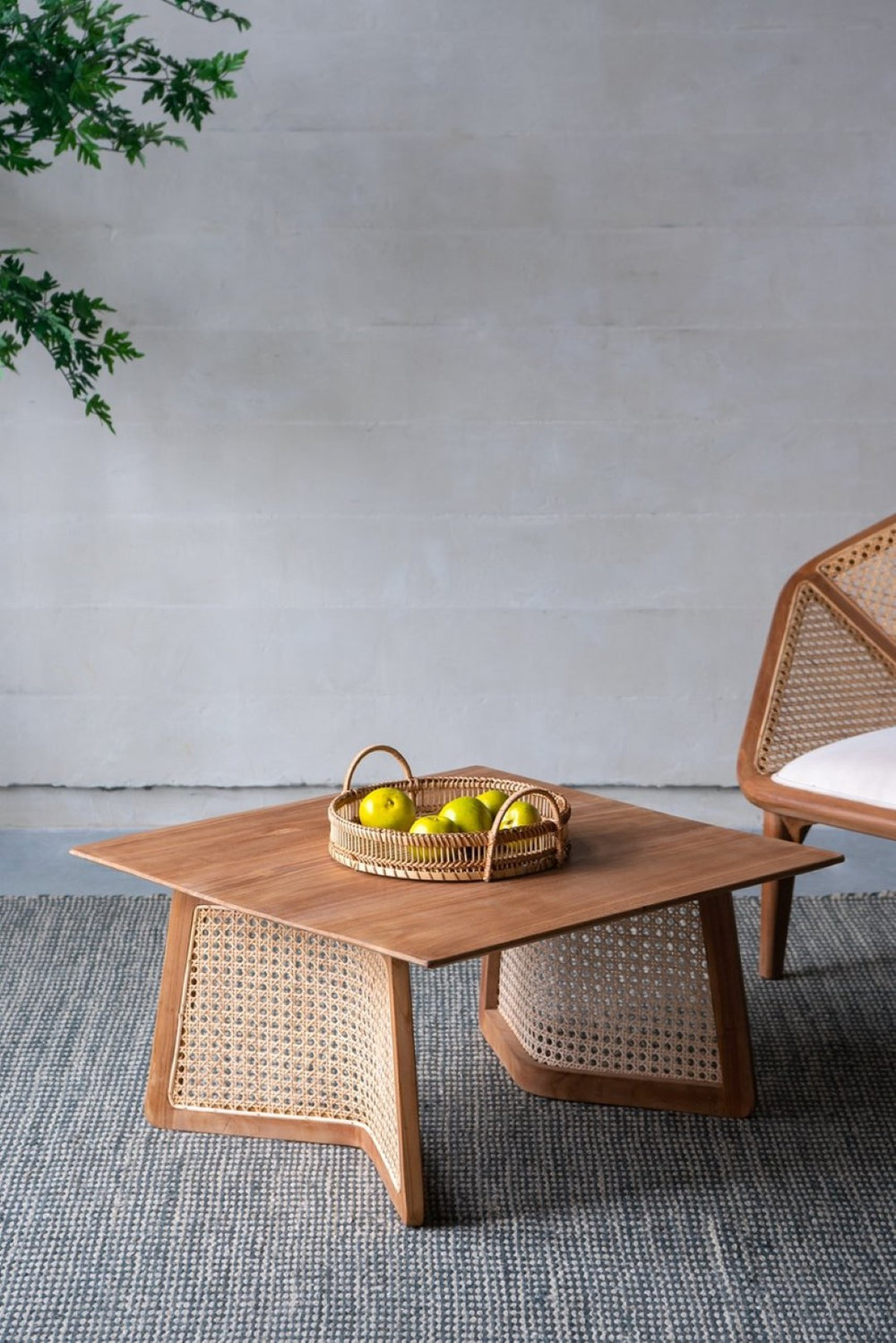 English Elm 27.6x27.6x13.8" Teak and Rattan Square Coffee Table for Bohemian or Coastal Living Rooms W2078P174867