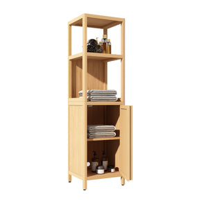 English Elm Large bamboo storage cabinet tower with slim footprint, wall-mountable linen organizer for small bathrooms and living spaces Natural W2207P147165