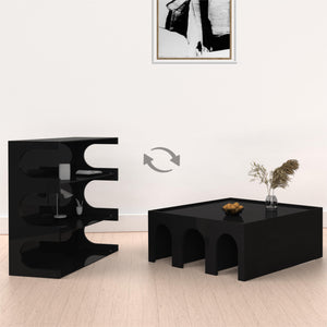 English Elm Multifunctional 4-Tier Bookshelf & Coffee Table – Modern Minimalist Living Room Organizer with Display and Storage Black W1801137469