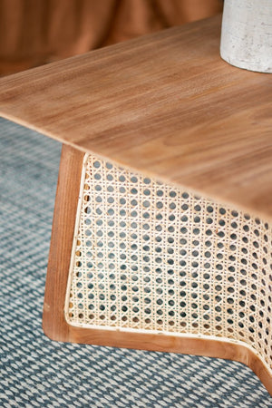 English Elm 27.6x27.6x13.8" Teak and Rattan Square Coffee Table for Bohemian or Coastal Living Rooms W2078P174867
