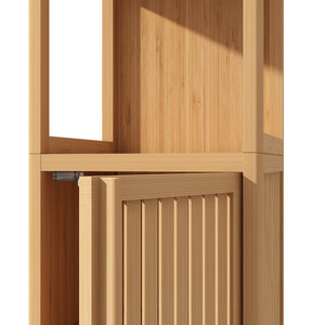 English Elm Large bamboo storage cabinet tower with slim footprint, wall-mountable linen organizer for small bathrooms and living spaces Natural W2207P147165