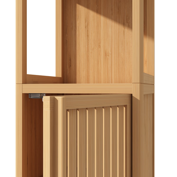 English Elm Large bamboo storage cabinet tower with slim footprint, wall-mountable linen organizer for small bathrooms and living spaces Natural W2207P147165
