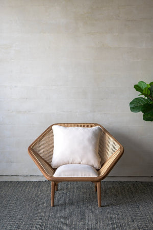 English Elm 41x32x29.5" Tectona Solid Teak Leisure Chair with Rattan Cane Back Organic Modern W2078P174833