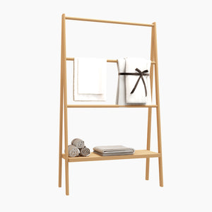 English Elm Bamboo Freestanding Towel Ladder with Bottom Shelf – Beach & Poolside Storage, Lightweight Eco-Friendly Elegance W2207P147173