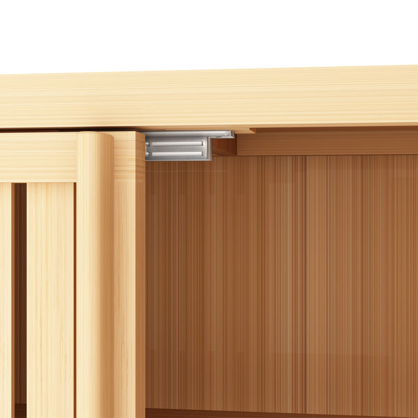 English Elm Large Bamboo Storage Cabinet with Louvered Doors — Moisture‑Resistant Freestanding Organizer for Bathroom, Kitchen, Living Room Neutral W2207P147169