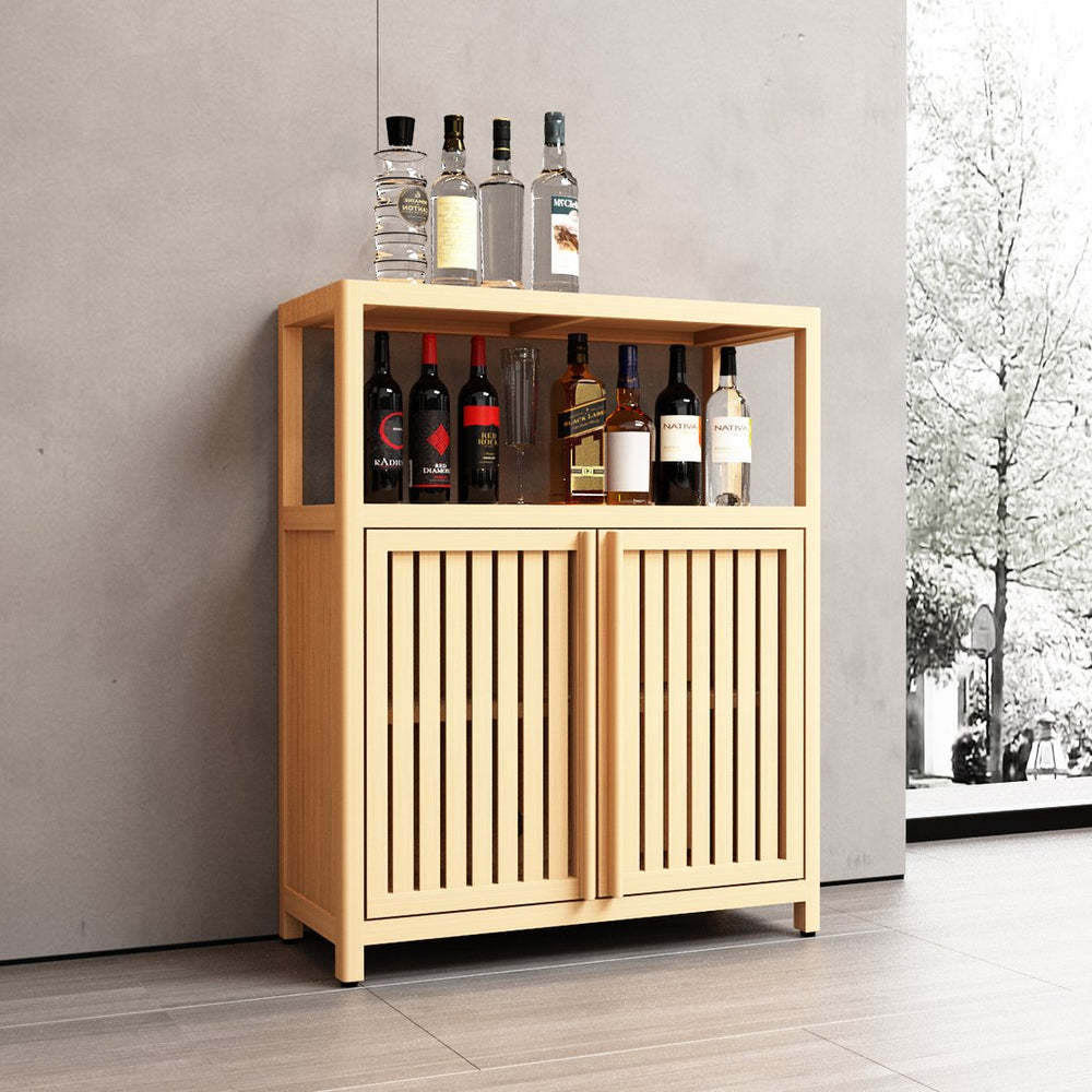 English Elm Large Bamboo Storage Cabinet with Louvered Doors — Moisture‑Resistant Freestanding Organizer for Bathroom, Kitchen, Living Room Neutral W2207P147169