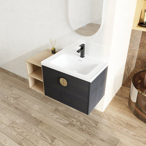 English Elm 40 Inch Wall-Mounted Vanity with Ceramic Sink, Soft-Close Double Doors, Metal Handles & Shelf Storage W999S00148