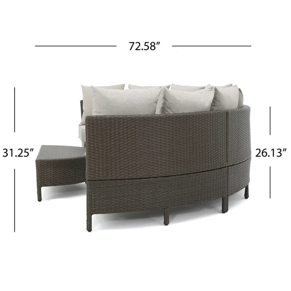 English Elm Christopher Knight Home® - PT Limon 5PCS Sofa Set - Weather-Resistant PE Rattan Half-Circle Lounge with Removable Cushions and Sturdy Iron Frame Brown+Light Gray PTLIMON5PCSBRN