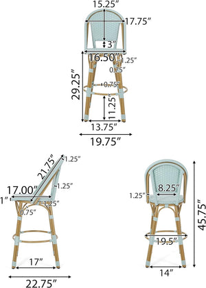 English Elm 29.5" Outdoor Pe Rattan Bistro Barstools Set of 2 Woven Teal French Cafe Style 72606.00LT