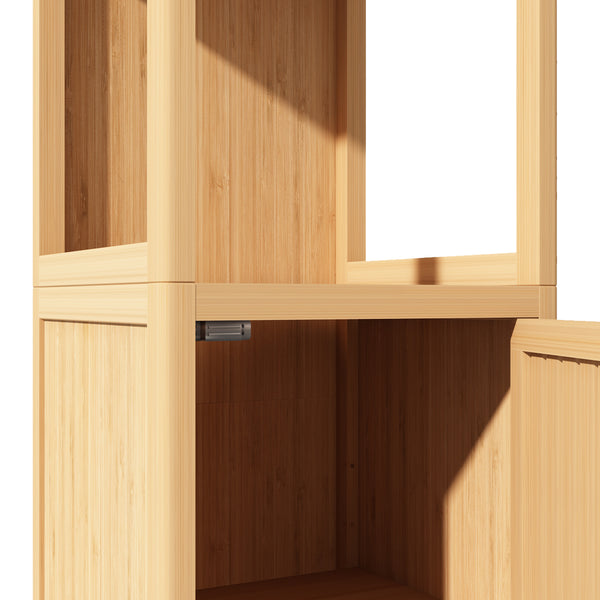 English Elm Large bamboo storage cabinet tower with slim footprint, wall-mountable linen organizer for small bathrooms and living spaces Natural W2207P147165
